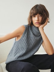 VILA Grey Rollneck Short Sleeve Ribbed Knit Vest - Image 1 of 2