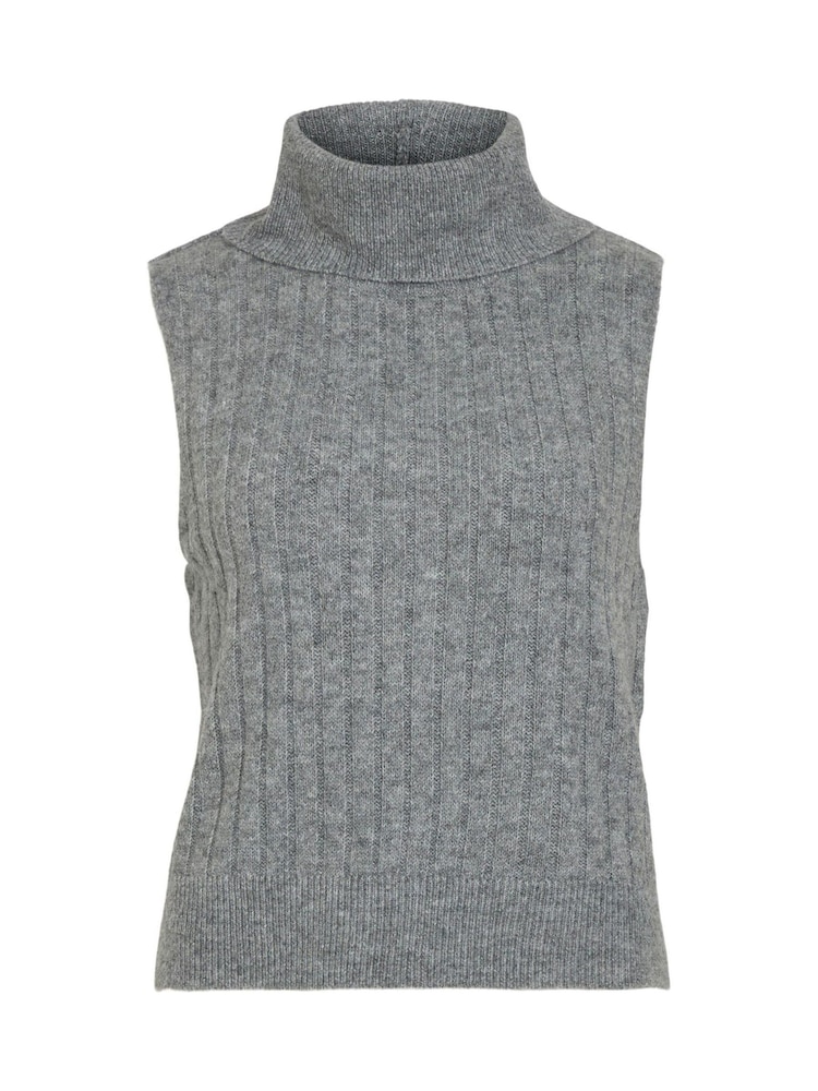 VILA Grey Rollneck Short Sleeve Ribbed Knit Vest - Image 2 of 2