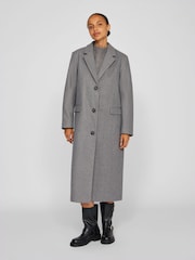 VILA Grey Long Sleeve Tailored Midi Coat - Image 1 of 6