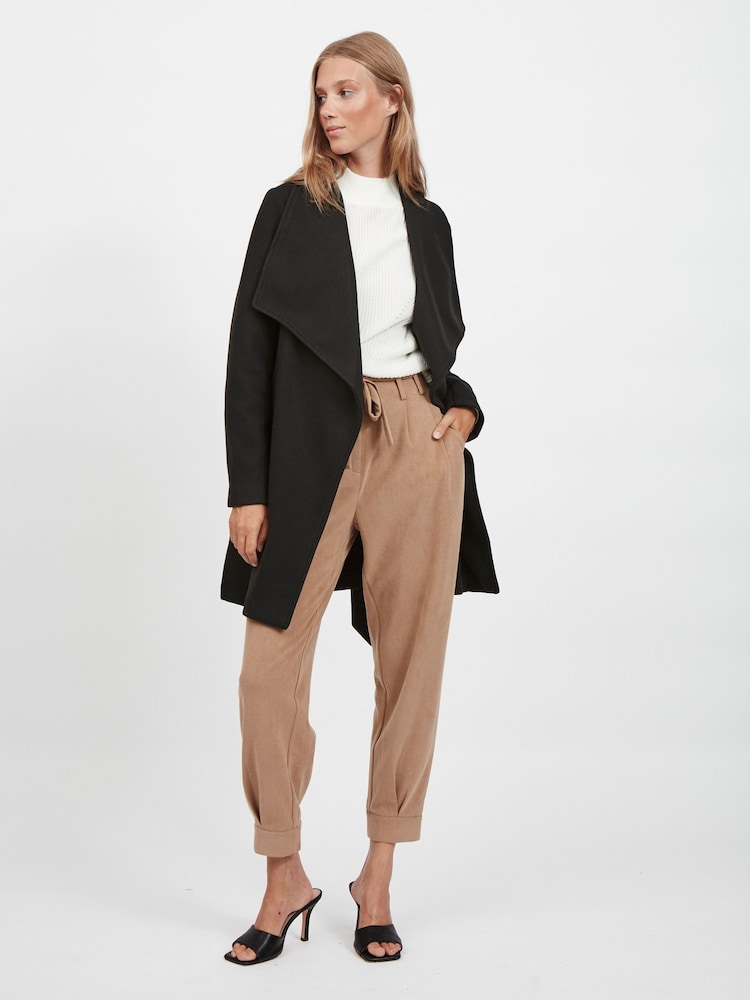 VILA Black Lightweight Tie Waist Wrap Coat - Image 2 of 6