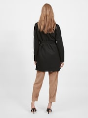 VILA Black Lightweight Tie Waist Wrap Coat - Image 3 of 6