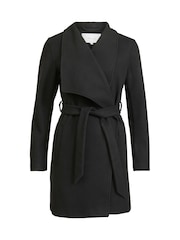 VILA Black Lightweight Tie Waist Wrap Coat - Image 5 of 6