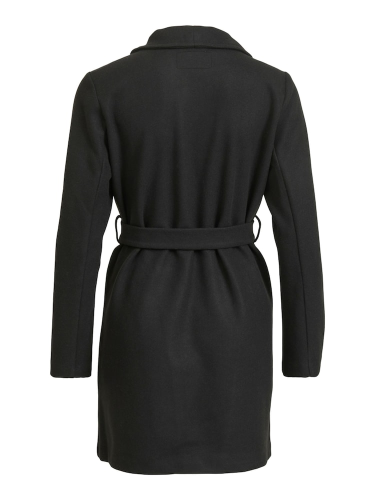 VILA Black Lightweight Tie Waist Wrap Coat - Image 6 of 6