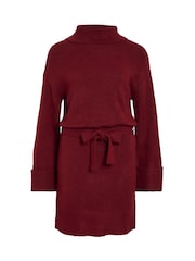 VILA Burgundy Mini Rollneck Long Sleeve Tie Belt  Knit Dress - Image 7 of 8