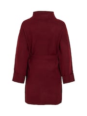 VILA Burgundy Mini Rollneck Long Sleeve Tie Belt  Knit Dress - Image 8 of 8