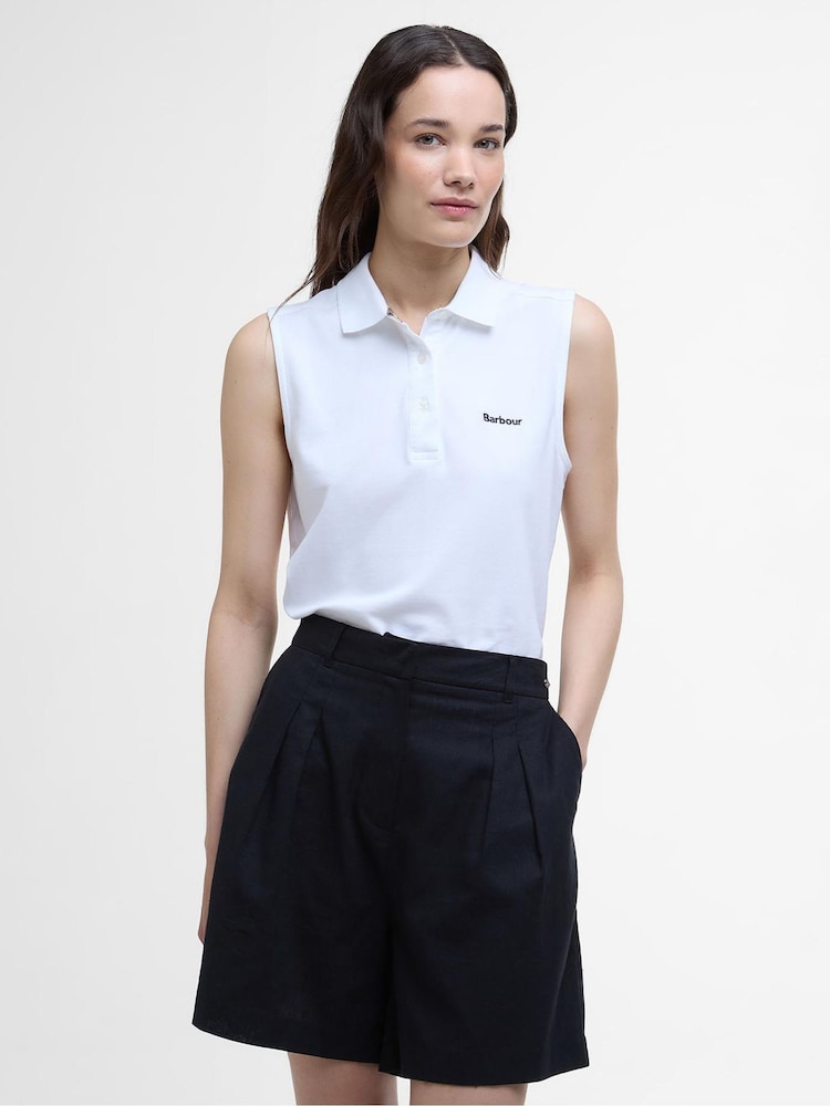Barbour® White Bowford Sleeveless Polo Top - Image 1 of 6