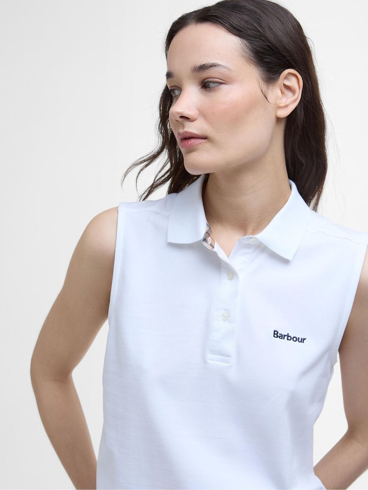 Barbour® White Bowford Sleeveless Polo Top - Image 5 of 6
