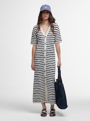 Barbour® Blue 100% Cotton Isla Knitted Stripe Midi Dress - Image 1 of 6