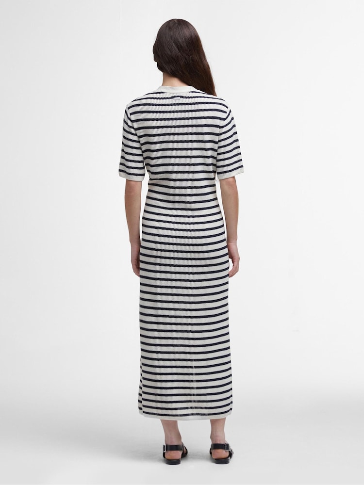 Barbour® Blue 100% Cotton Isla Knitted Stripe Midi Dress - Image 2 of 6