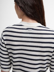 Barbour® Blue 100% Cotton Isla Knitted Stripe Midi Dress - Image 4 of 6