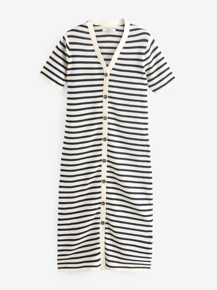 Barbour® Blue 100% Cotton Isla Knitted Stripe Midi Dress - Image 6 of 6