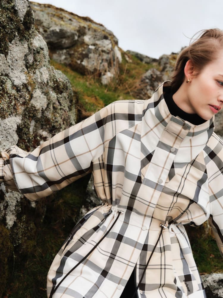 Barbour® Cream Suri Checked Showerproof Jacket - Image 2 of 6