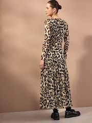 Leopard Print Long Sleeve Drop Waist Mesh Maxi Dress - Image 2 of 7