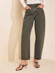 Friends Like These Khaki Green Denim Barrel Jeans - Image 1 of 5