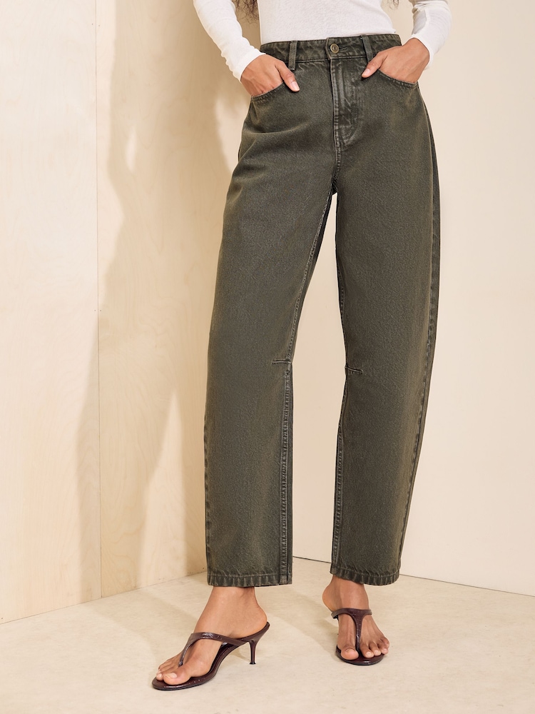 Friends Like These Khaki Green Denim Barrel Jeans - Image 1 of 5