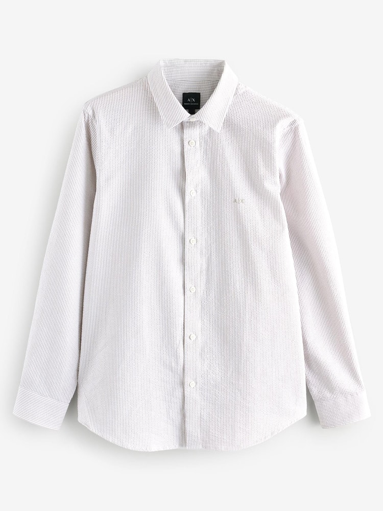 Armani Exchange Pinstripe 100% Cotton Brown Shirt - Image 1 of 1