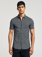 Armani Exchange Blue Pinstripe Logo Print Shirt - Image 1 of 4