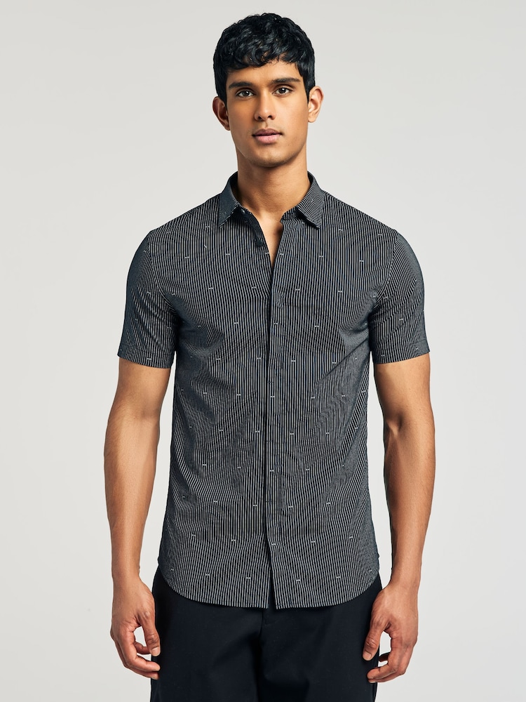 Armani Exchange Blue Pinstripe Logo Print Shirt - Image 1 of 4