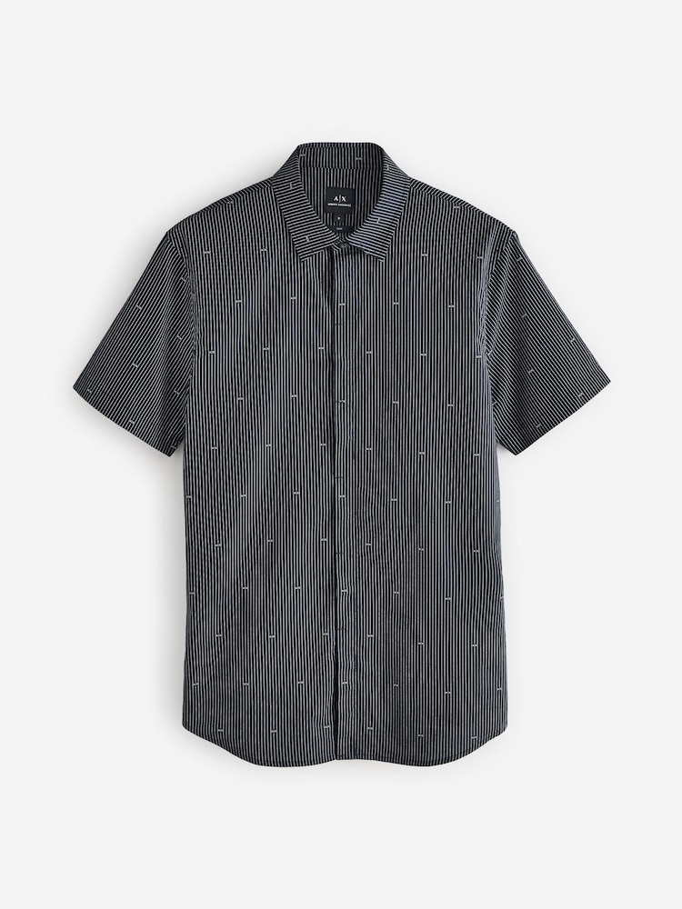 Armani Exchange Blue Pinstripe Logo Print Shirt - Image 4 of 4