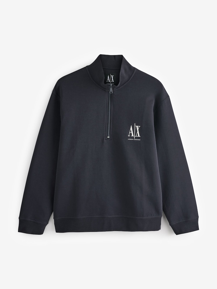Armani Exchange Blue Quarter Zip Logo Sweashirt - Image 1 of 1