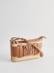 Armani Exchange Raffia Style Buckle Logo Shoulder Brown Bag - Image 1 of 5