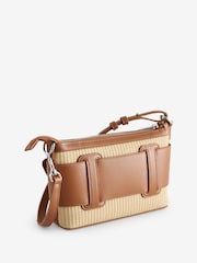 Armani Exchange Raffia Style Buckle Logo Shoulder Brown Bag - Image 2 of 5