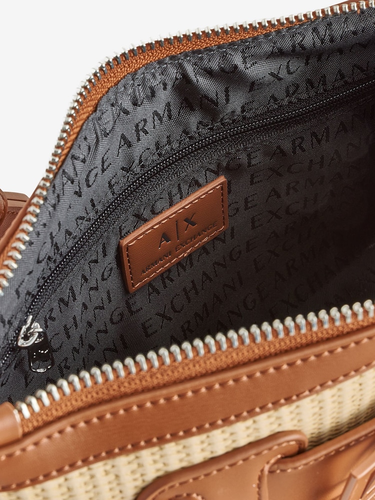 Armani Exchange Raffia Style Buckle Logo Shoulder Brown Bag - Image 3 of 5