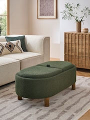 Casual Boucle Olive Green Ashton Upholstered Large Storage Stool - Image 2 of 8