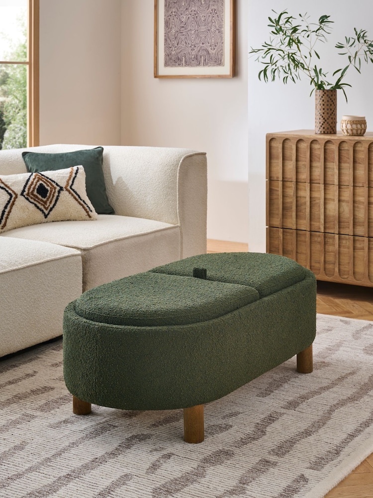 Casual Boucle Olive Green Ashton Upholstered Large Storage Stool - Image 2 of 8