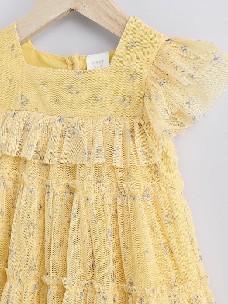 Yellow Floral Mesh Baby Dress (0mths-2yrs) - Image 3 of 6