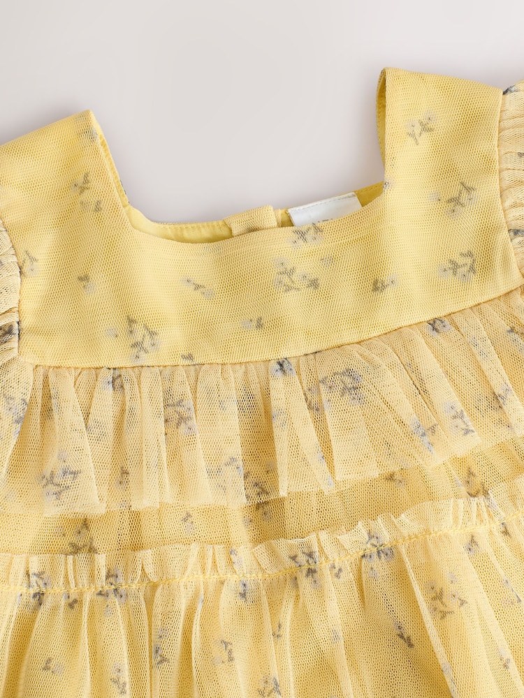Yellow Floral Mesh Baby Dress (0mths-2yrs) - Image 4 of 6