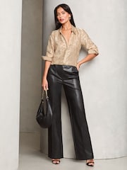 Lipsy Champagne Gold Long Sleeve Button Through Shirt - Image 3 of 4