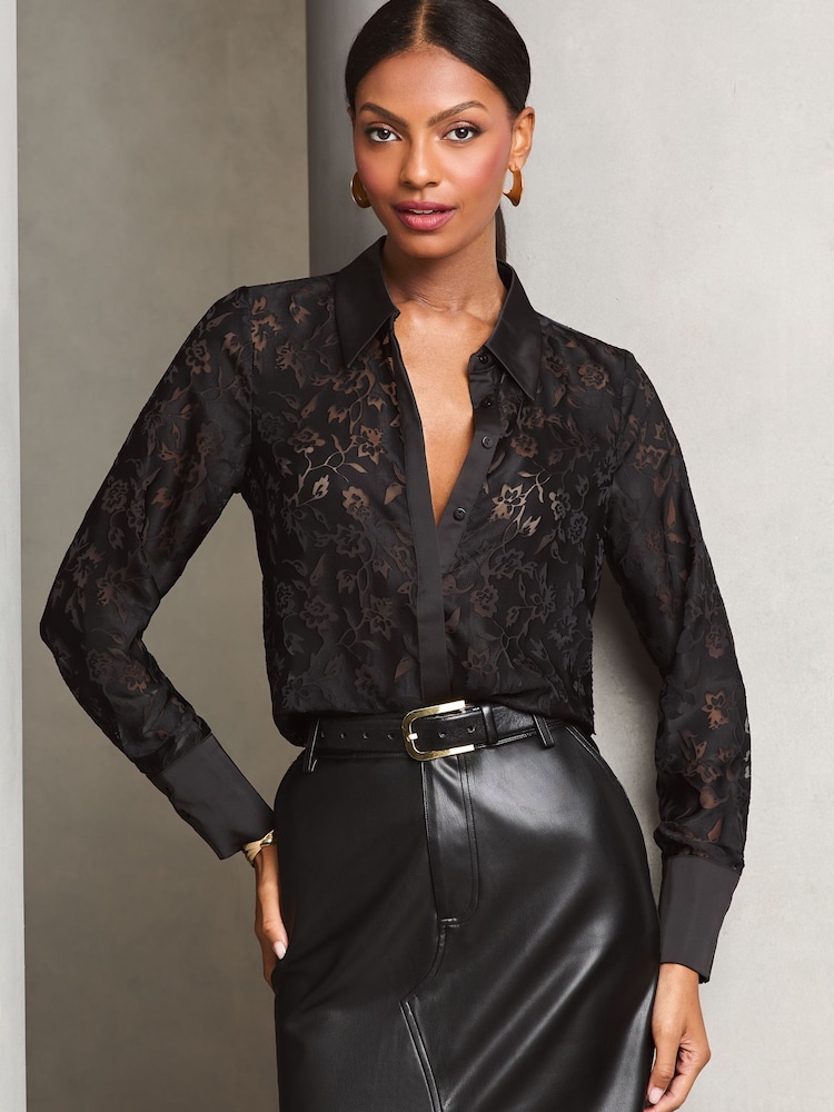 Lipsy Black Petite Long Sleeve Button Through Shirt - Image 1 of 4