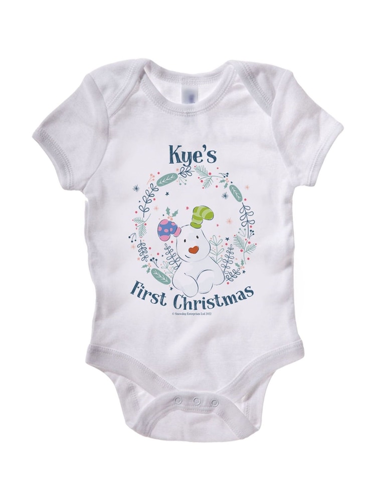 Star Editions Personalised Snowdog First Christmas White Babygrow - Image 3 of 3