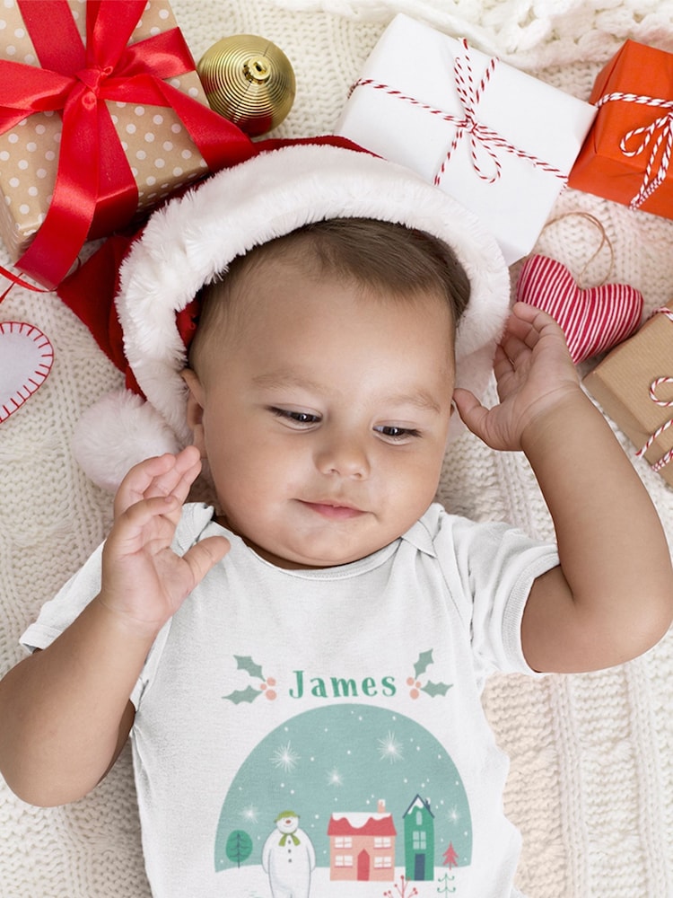 Star Editions Personalised Snowglobe First Christmas White Babygrow - Image 1 of 3