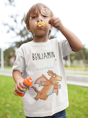 Star Editions Childrens Blue Personalised Up and Off He Flew Zog 100% Cotton T-Shirt - Image 2 of 3