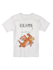 Star Editions Childrens Blue Personalised Up and Off He Flew Zog 100% Cotton T-Shirt - Image 3 of 3