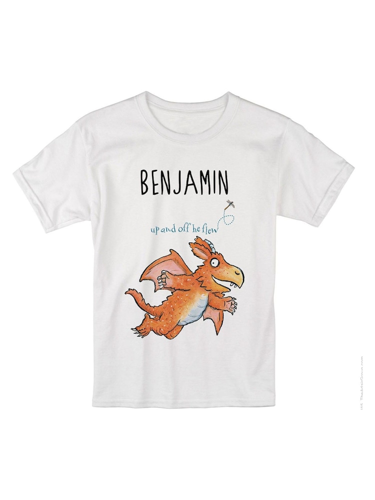 Star Editions Childrens Blue Personalised Up and Off He Flew Zog 100% Cotton T-Shirt - Image 3 of 3