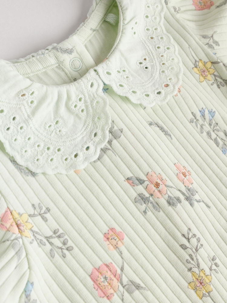Pink/ Sage Green/ White Floral Printed Character Baby Tops and Leggings 6 Pack Set - Image 11 of 13