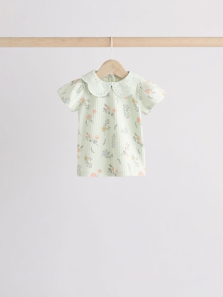 Pink/ Sage Green/ White Floral Printed Character Baby Tops and Leggings 6 Pack Set - Image 12 of 13