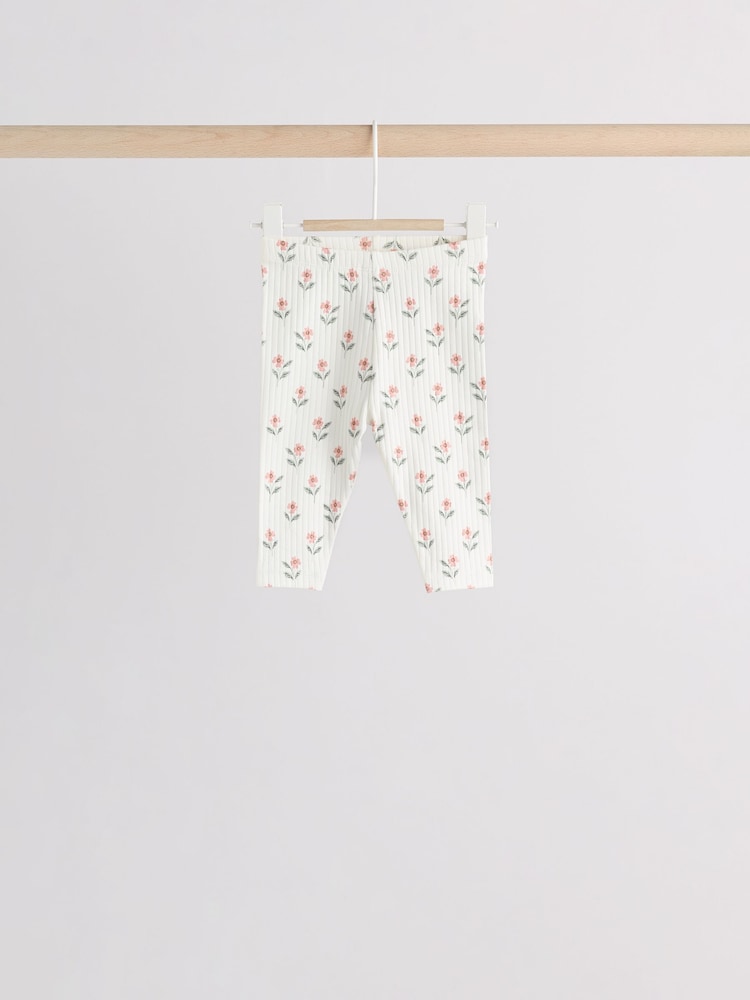 Pink/ Sage Green/ White Floral Printed Character Baby Tops and Leggings 6 Pack Set - Image 3 of 13