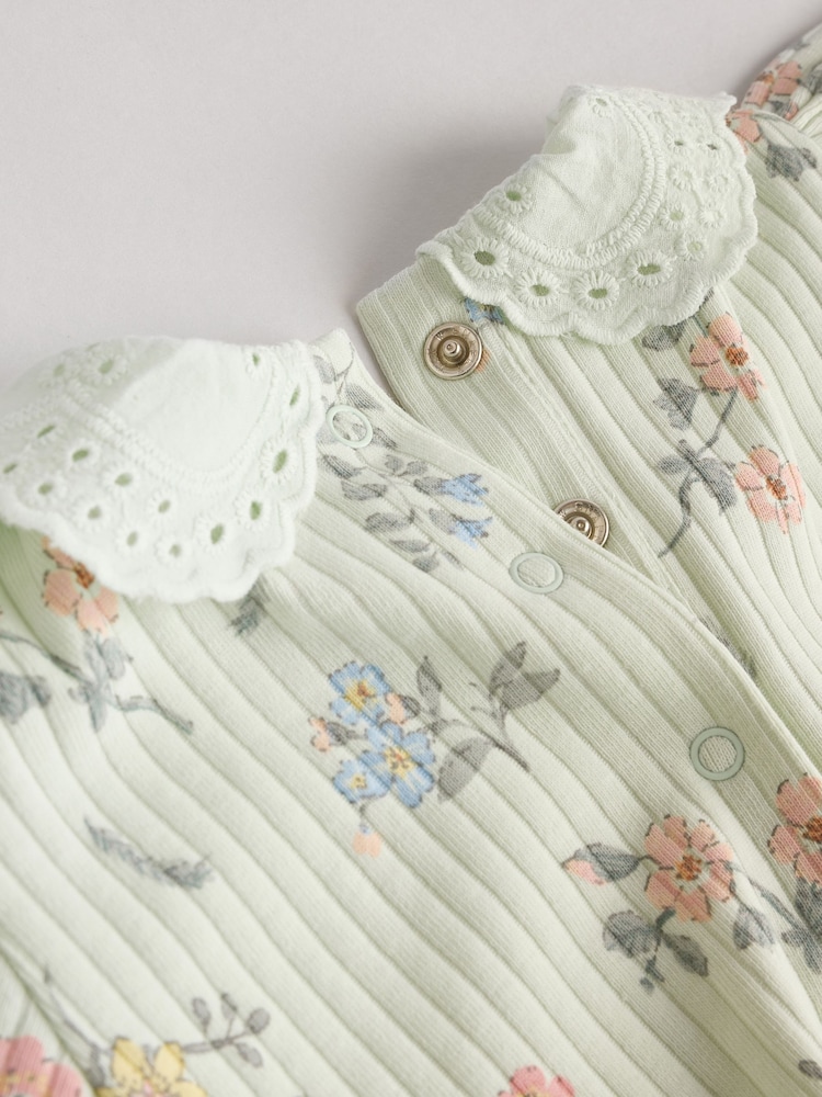 Pink/ Sage Green/ White Floral Printed Character Baby Tops and Leggings 6 Pack Set - Image 4 of 13