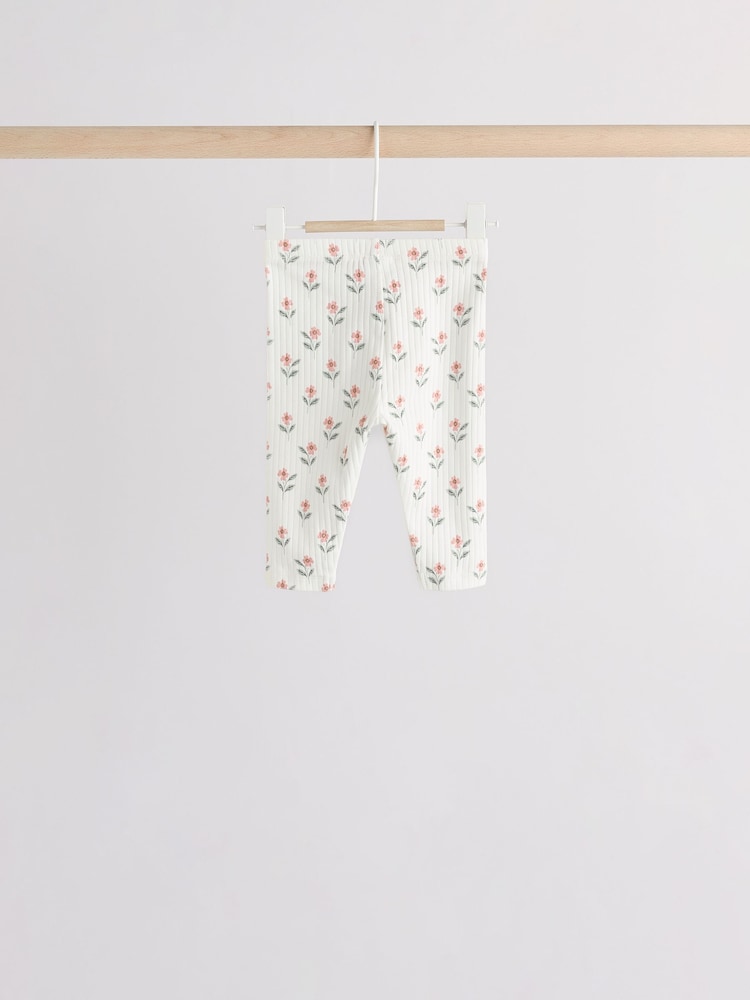 Pink/ Sage Green/ White Floral Printed Character Baby Tops and Leggings 6 Pack Set - Image 6 of 13