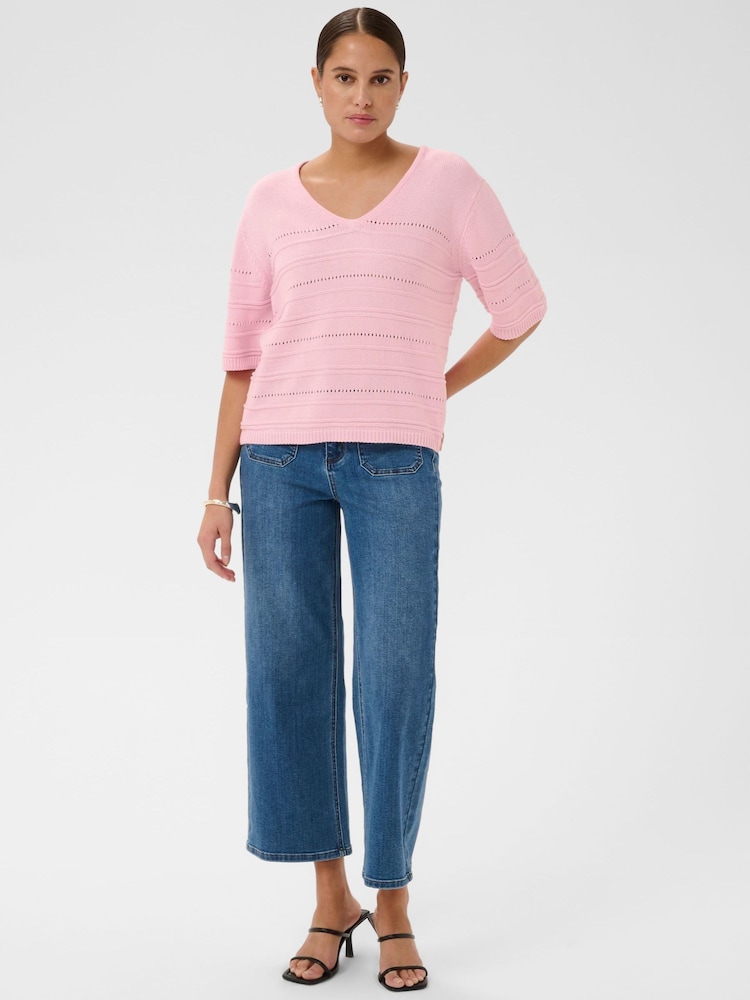 Kaffe Pink V-Neck Short Sleeve Knitted Top - Image 2 of 6