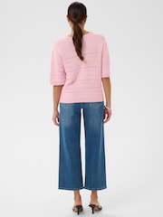 Kaffe Pink V-Neck Short Sleeve Knitted Top - Image 3 of 6