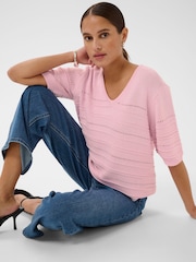 Kaffe Pink V-Neck Short Sleeve Knitted Top - Image 4 of 6