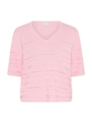 Kaffe Pink V-Neck Short Sleeve Knitted Top - Image 5 of 6