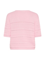 Kaffe Pink V-Neck Short Sleeve Knitted Top - Image 6 of 6