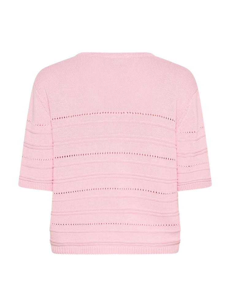 Kaffe Pink V-Neck Short Sleeve Knitted Top - Image 6 of 6