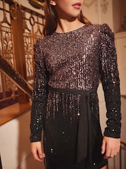 Love & Roses Black/Rose Gold Ombre Sequin Dress (5-16yrs) - Image 3 of 4